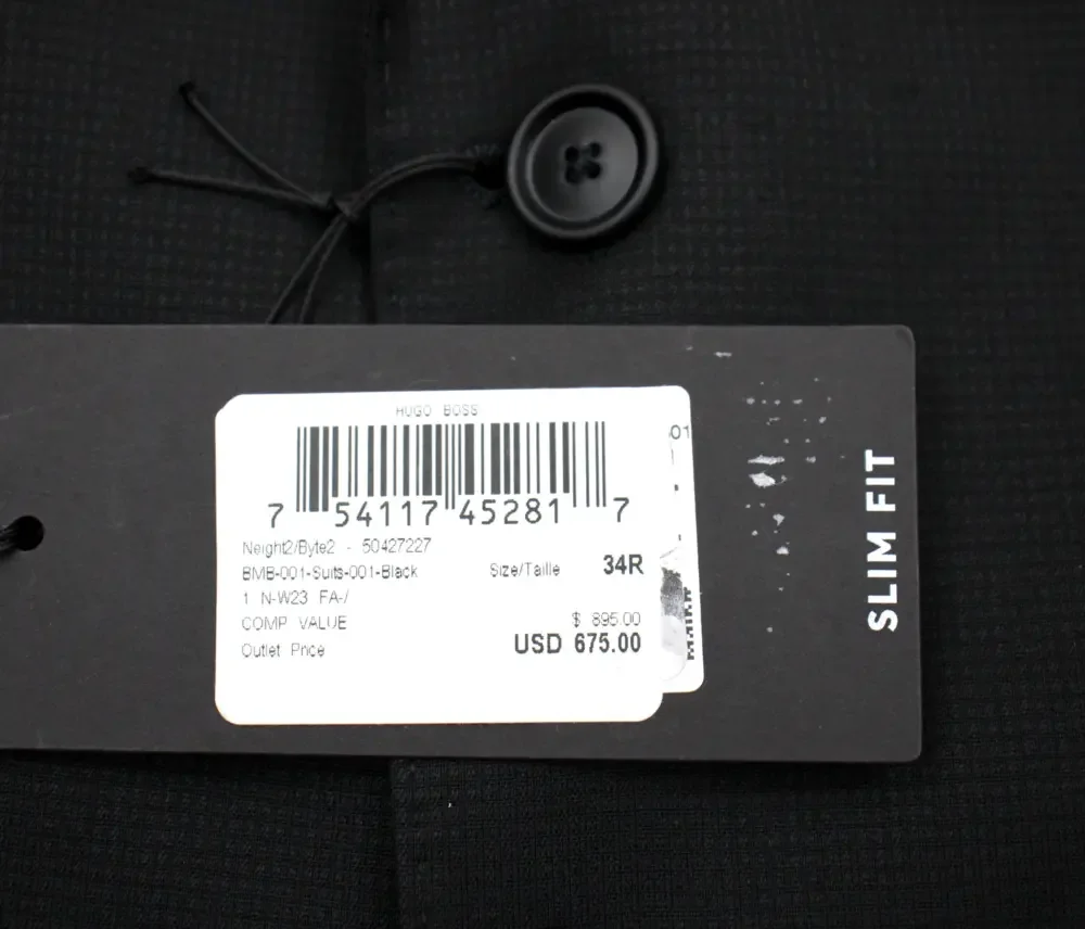 Hugo Boss Suit 34 R Mens Black Wool Slim Fit Neight Byte 2 Piece NWT 2 Button